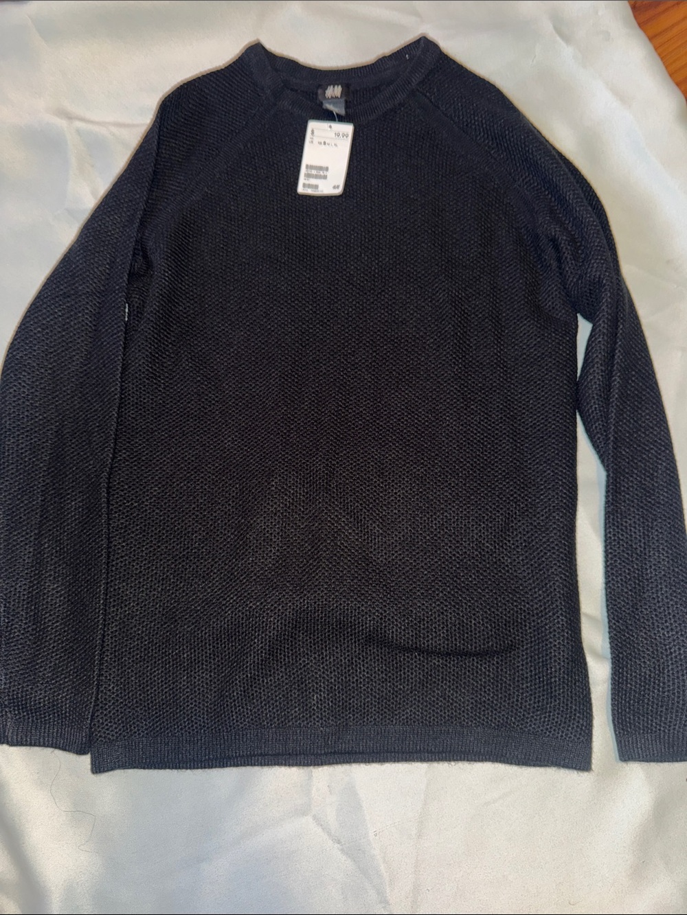 H&M Men's Dark Black Textured Crewneck Sweater